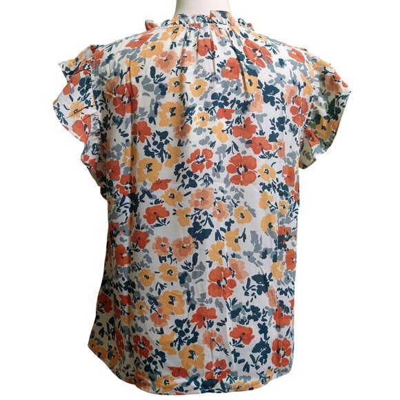 NWT Voy Floral Ruffle Sleeve Blouse~Hidden Buttons~Fall Colors~Size SMALL - Picture 4 of 8